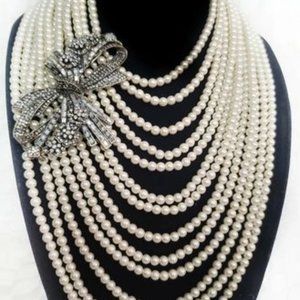 Heidi Daus "Best In Bows" Beaded Crystal Multi Strand Bow Necklace